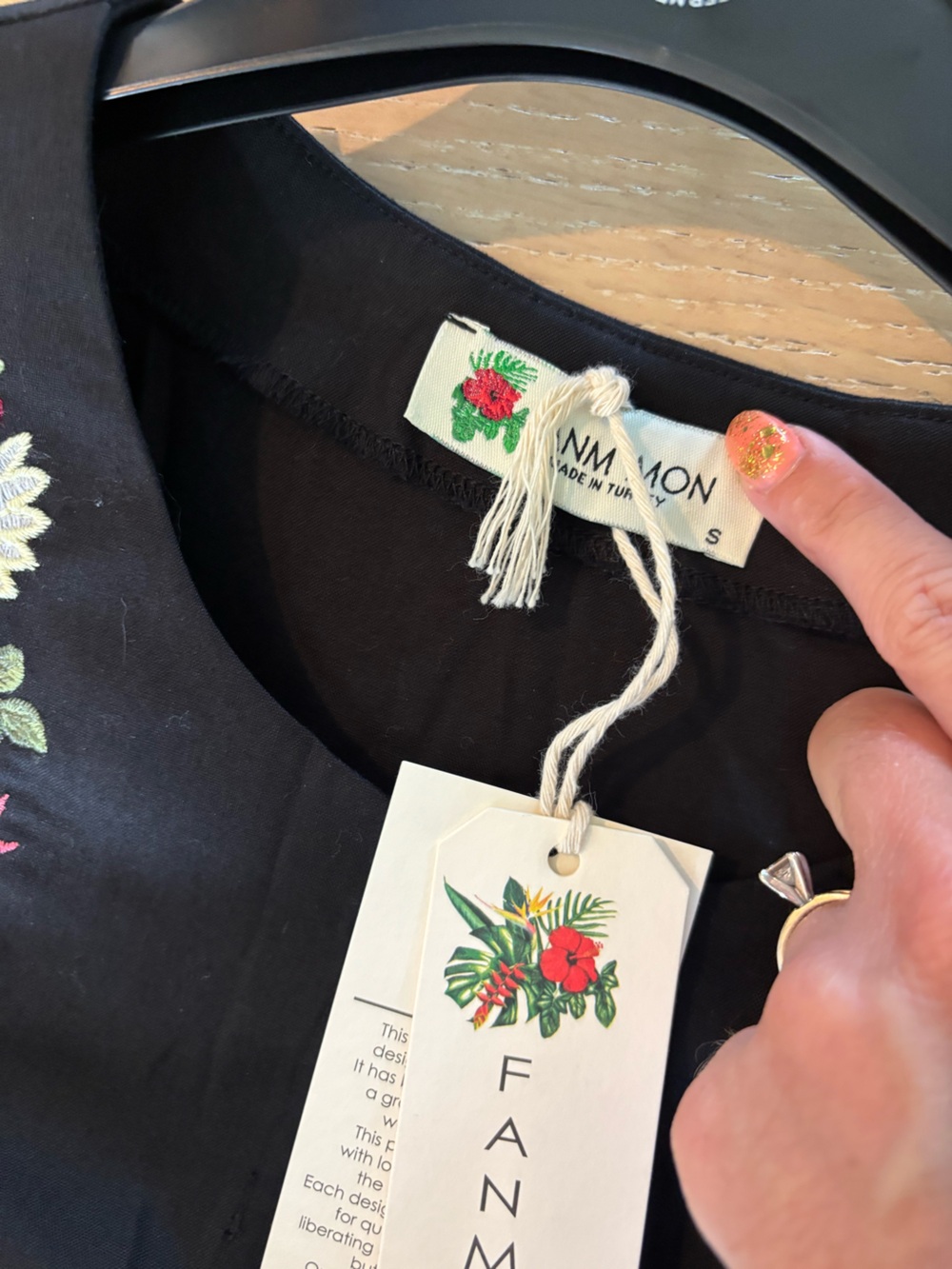 Fanm Mon Niger Set Midi Skirt & Blouse Embroidered Black Puff Sleeve Small NWT - Picture 14 of 14